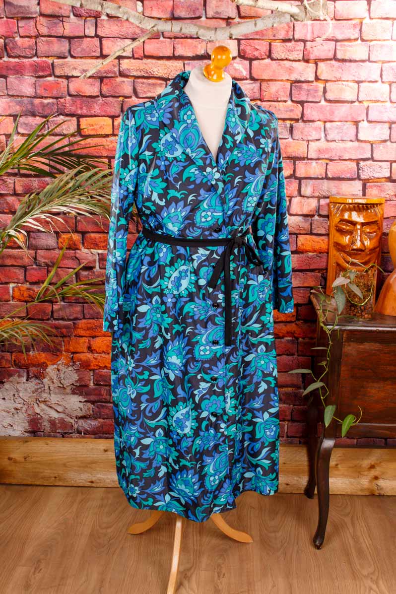 Nylon Morgenrock Morgenmantel Blumen
