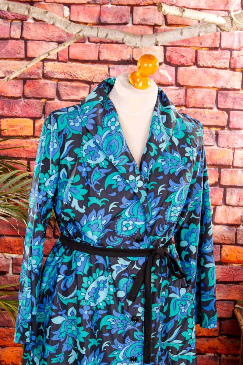 Nylon Morgenrock Morgenmantel Blumen