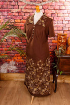 70s Schlagerkleid lang braun gold