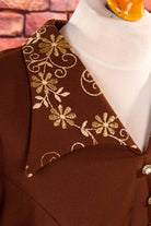70s Schlagerkleid lang braun gold