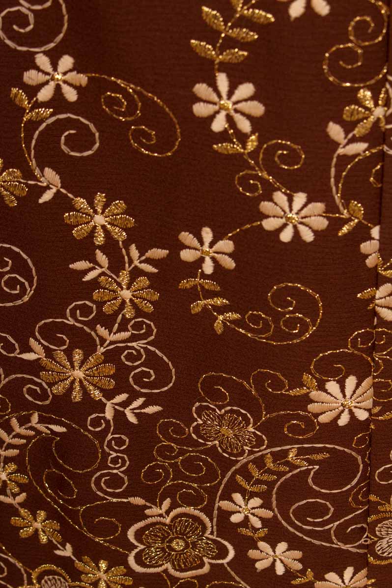 70s Schlagerkleid lang braun gold