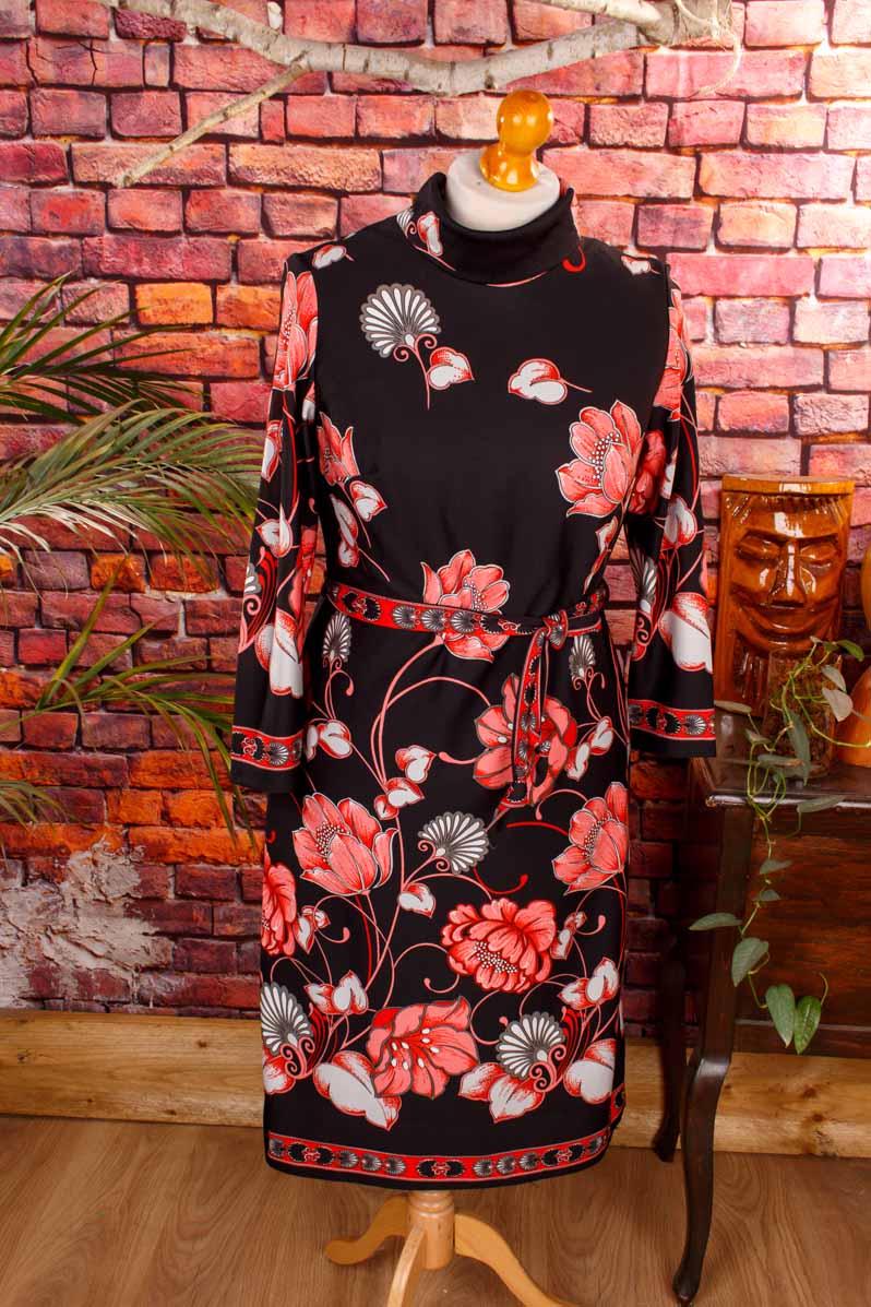 70s Disco Kleid schwarz rot