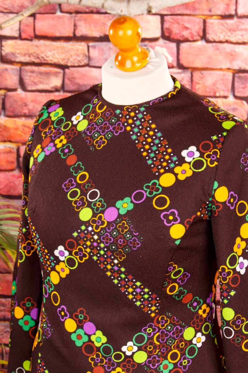 Vintage Schlagerkleid braun bunt