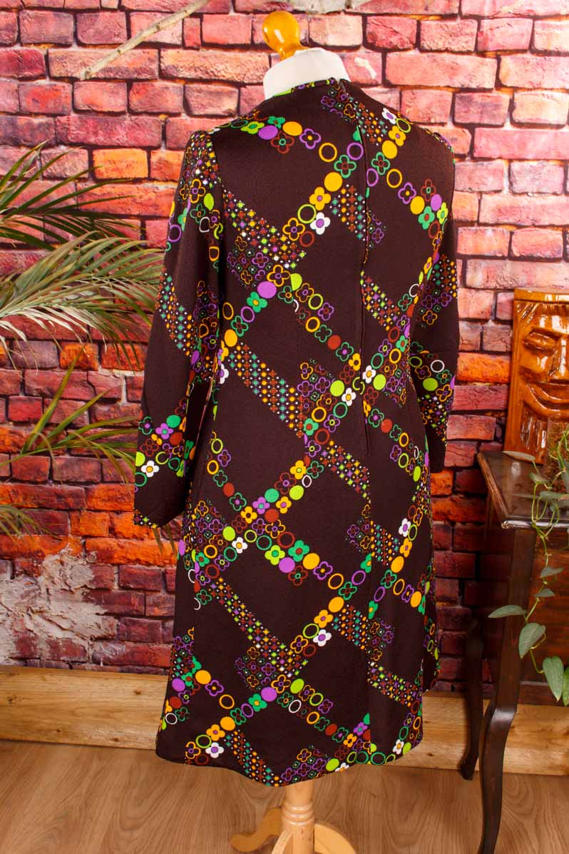 Vintage Schlagerkleid braun bunt