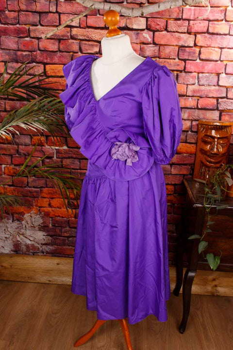 80s Abendkleid lila Taft Rüschen