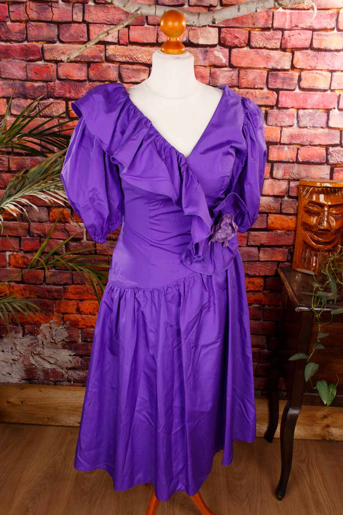 80s Abendkleid lila Taft Rüschen