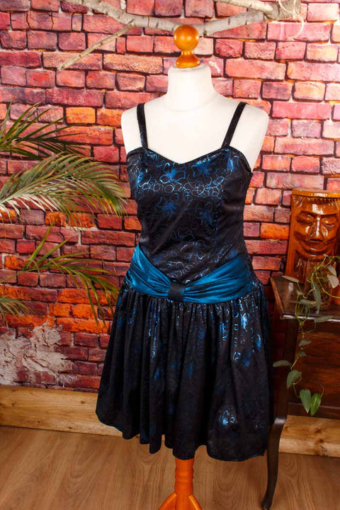 80er Partykleid schwarz blau metallic