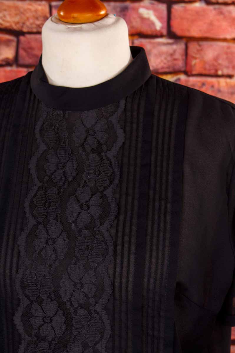 60s Bluse Top schwarz Spitze