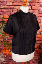 60s Bluse Top schwarz Spitze