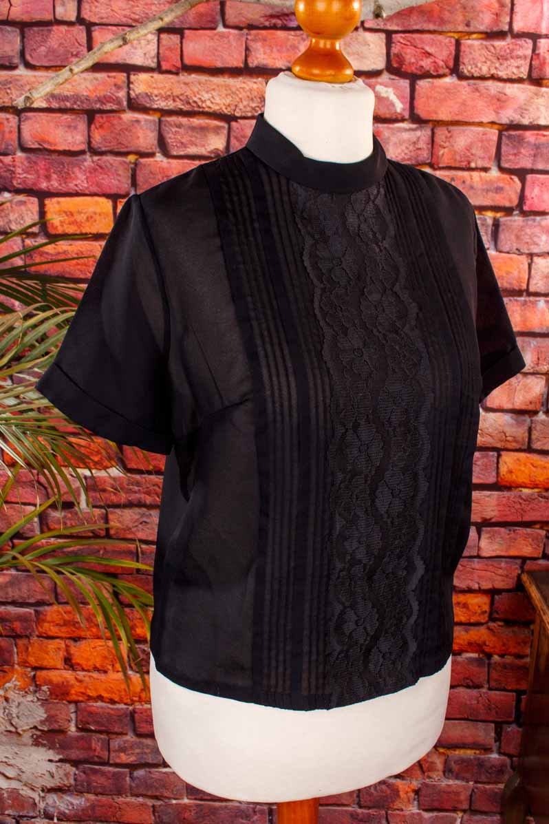 60s Bluse Top schwarz Spitze