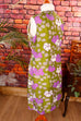 Nylon Kittelkleid grün lila Blumen