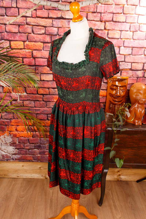 Vintage Brokat Dirndl rot grün