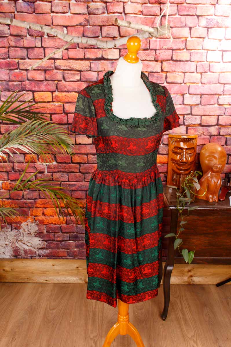 Vintage Brokat Dirndl rot grün