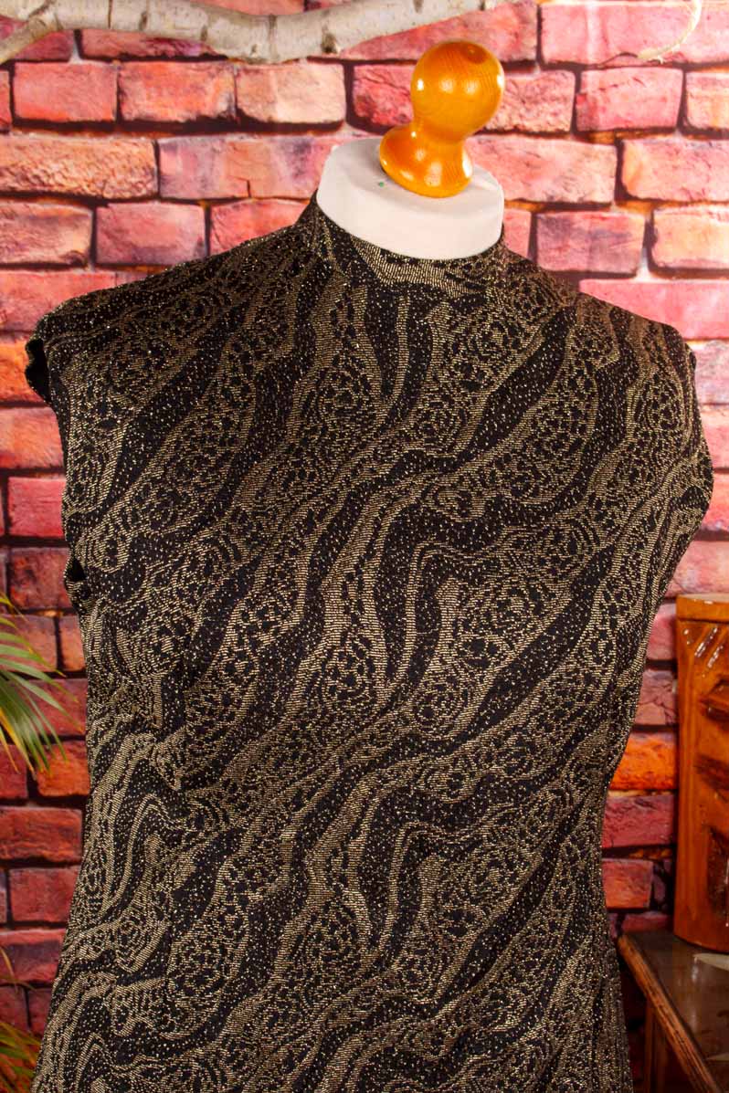 60s Brokat Etuikleid schwarz gold