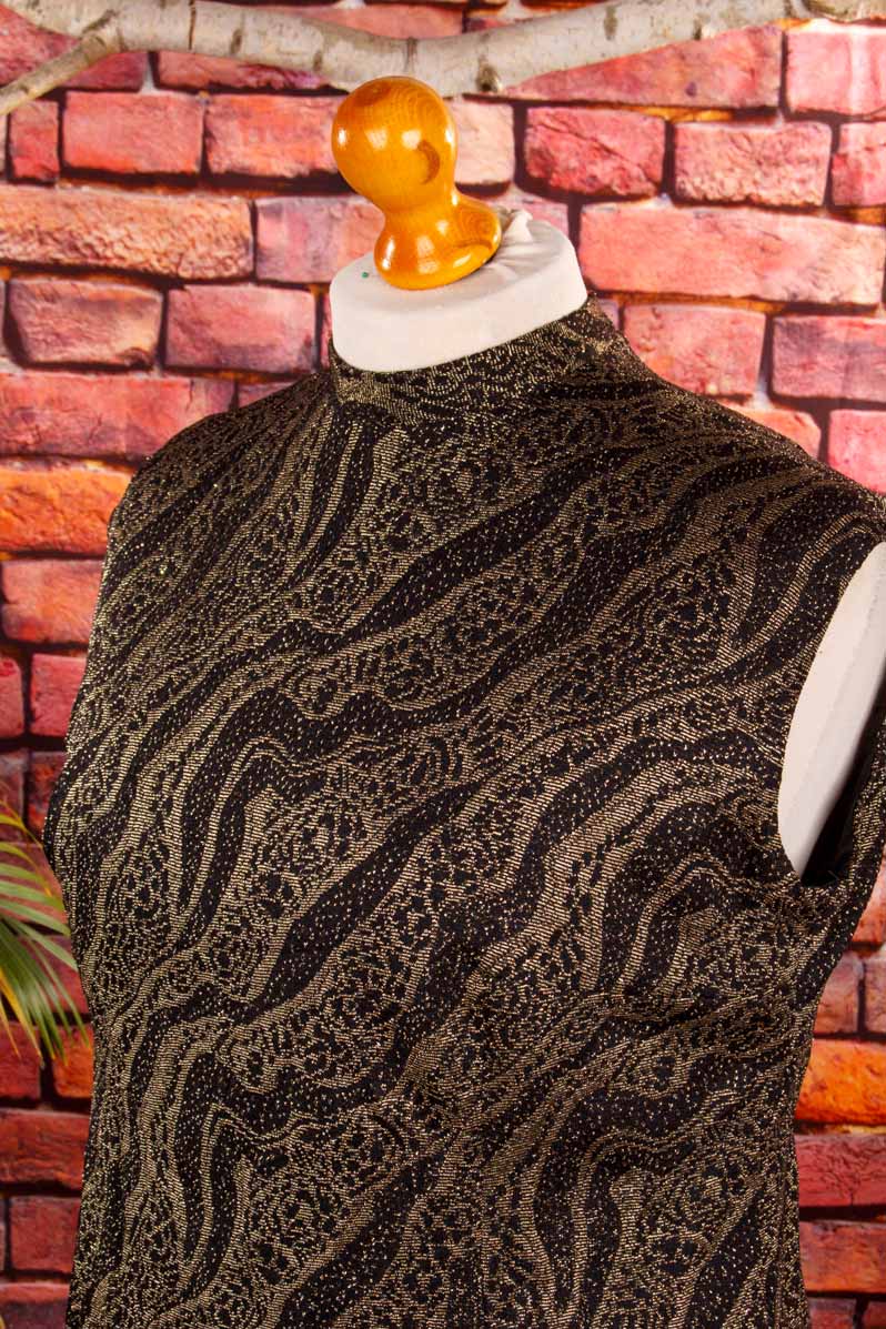 60s Brokat Etuikleid schwarz gold