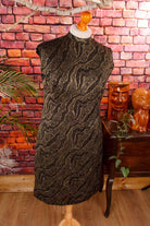 60s Brokat Etuikleid schwarz gold