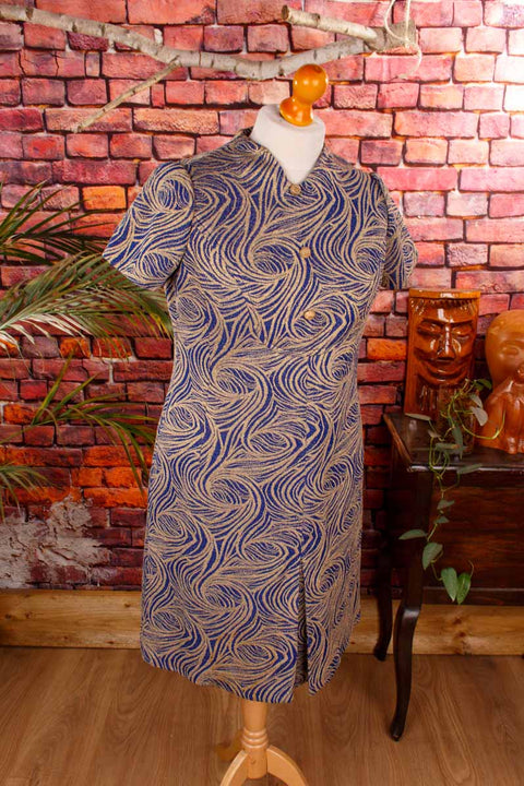 60s Brokat Kleid blau gold