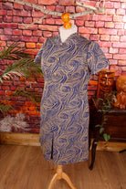 60s Brokat Kleid blau gold