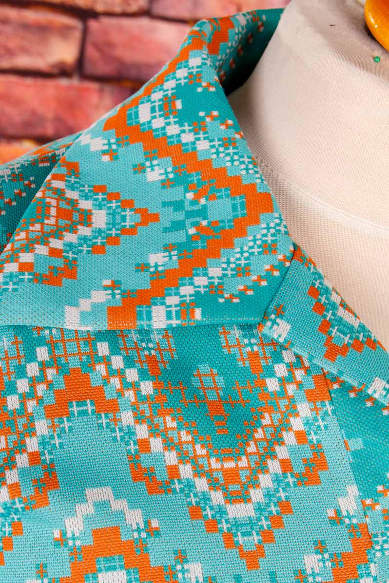 70s Schlagerkleid türkis Muster