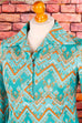 70s Schlagerkleid türkis Muster