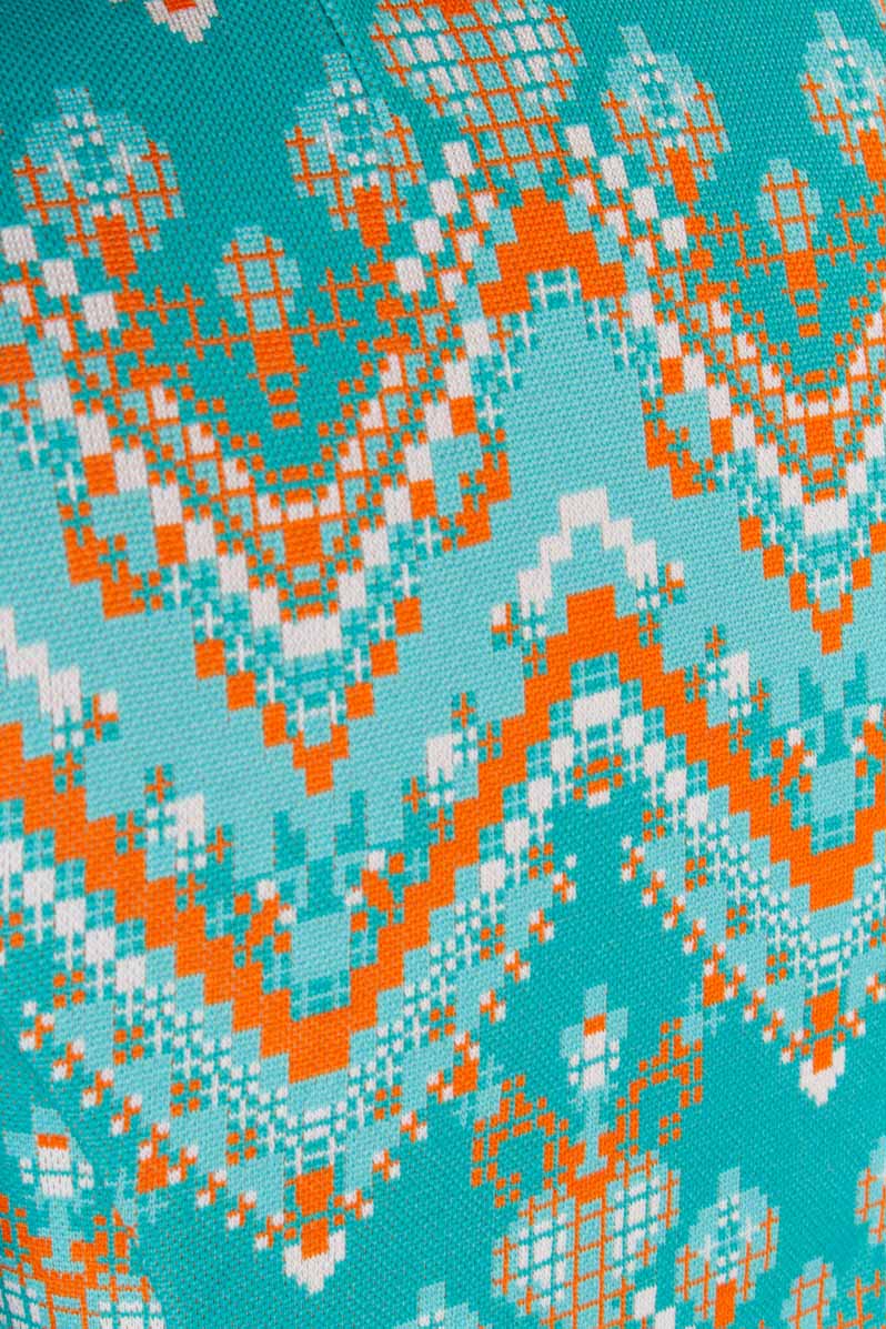 70s Schlagerkleid türkis Muster