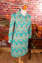 70s Schlagerkleid türkis Muster
