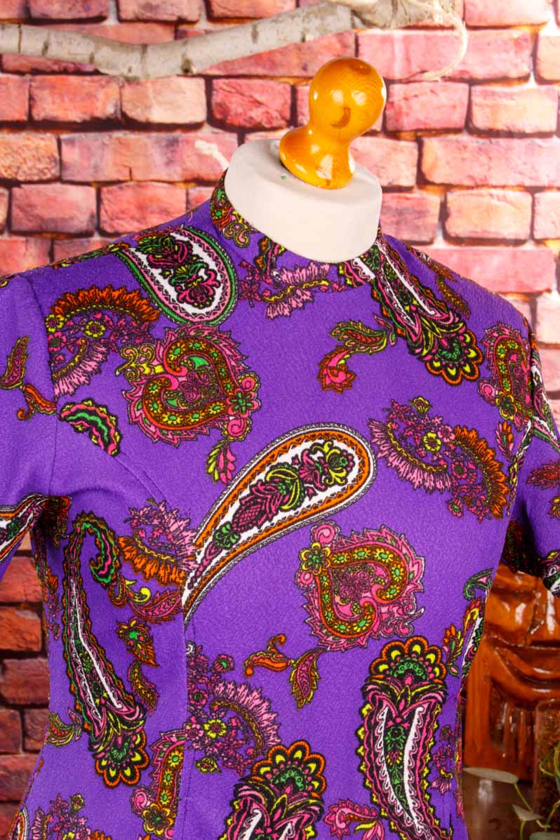 60s Disco Kleid lila Paisley