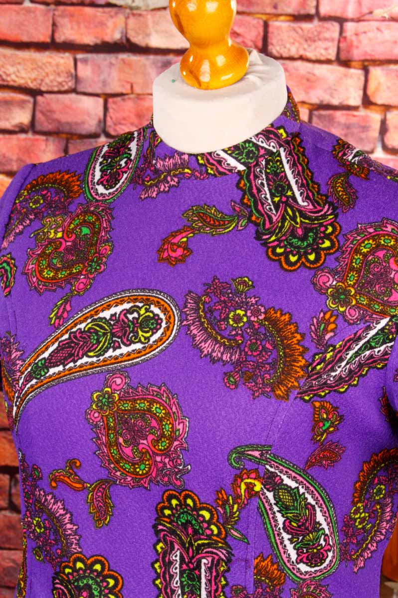 60s Disco Kleid lila Paisley