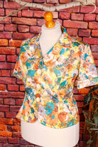 70s Bluse bunt Megakragen