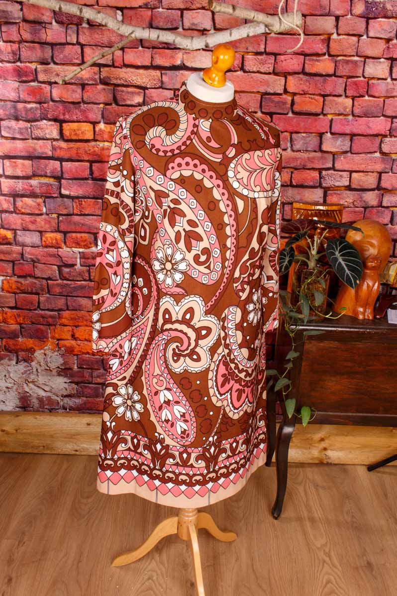 60s Disco Kleid braun rosa Paisley