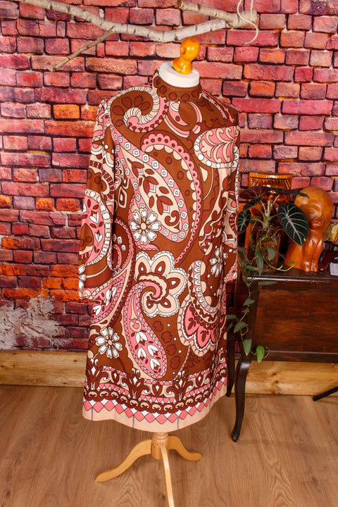 60s Disco Kleid braun rosa Paisley