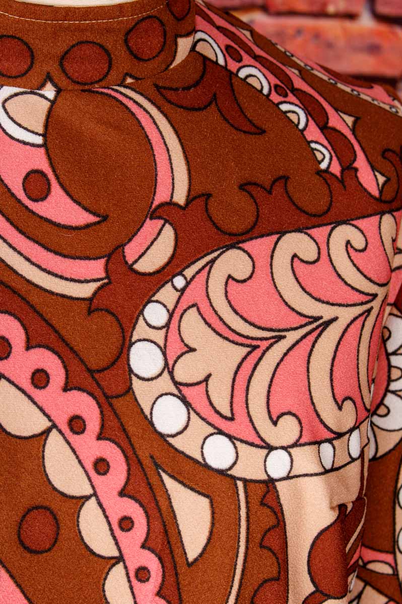 60s Disco Kleid braun rosa Paisley