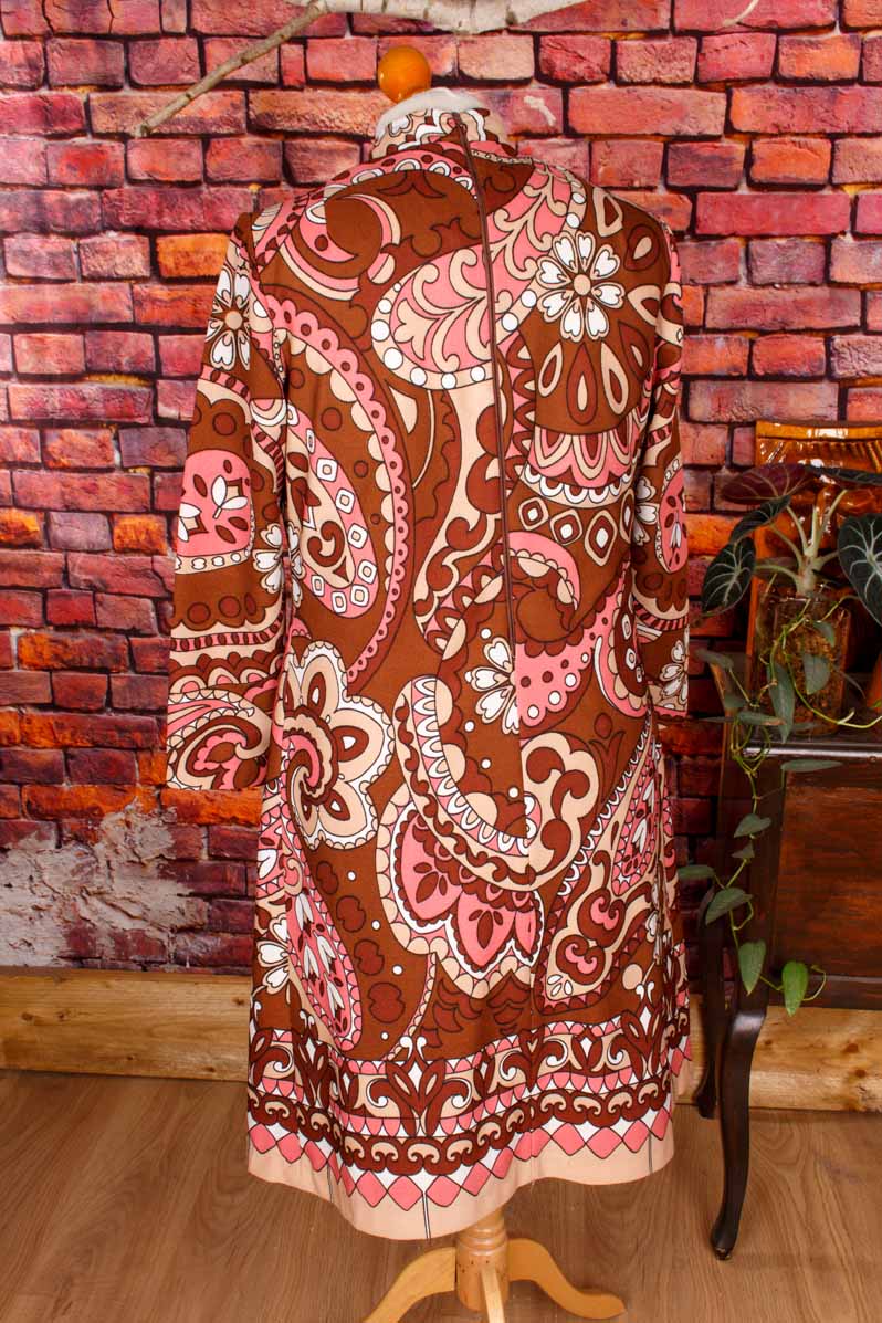 60s Disco Kleid braun rosa Paisley
