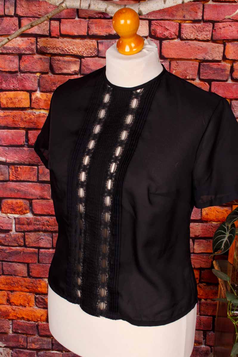 60s Top Bluse schwarz Spitze