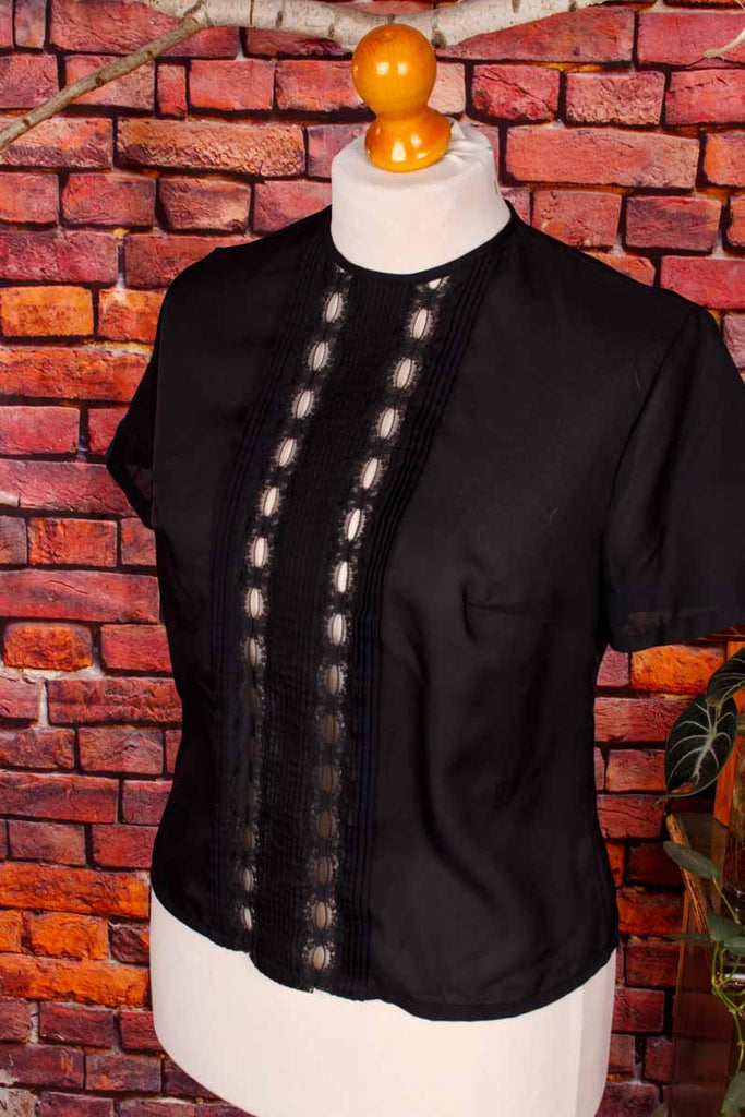 60s Top Bluse schwarz Spitze