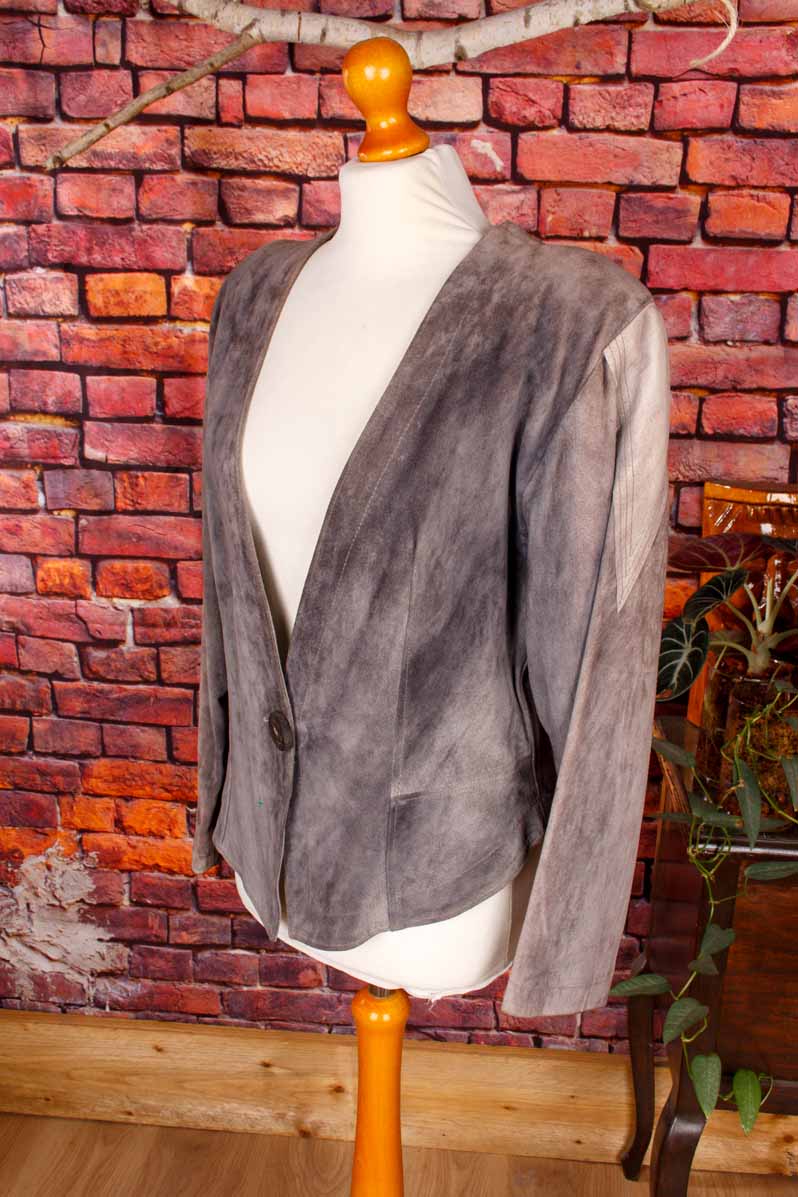 Boho Lederjacke Blazer grau