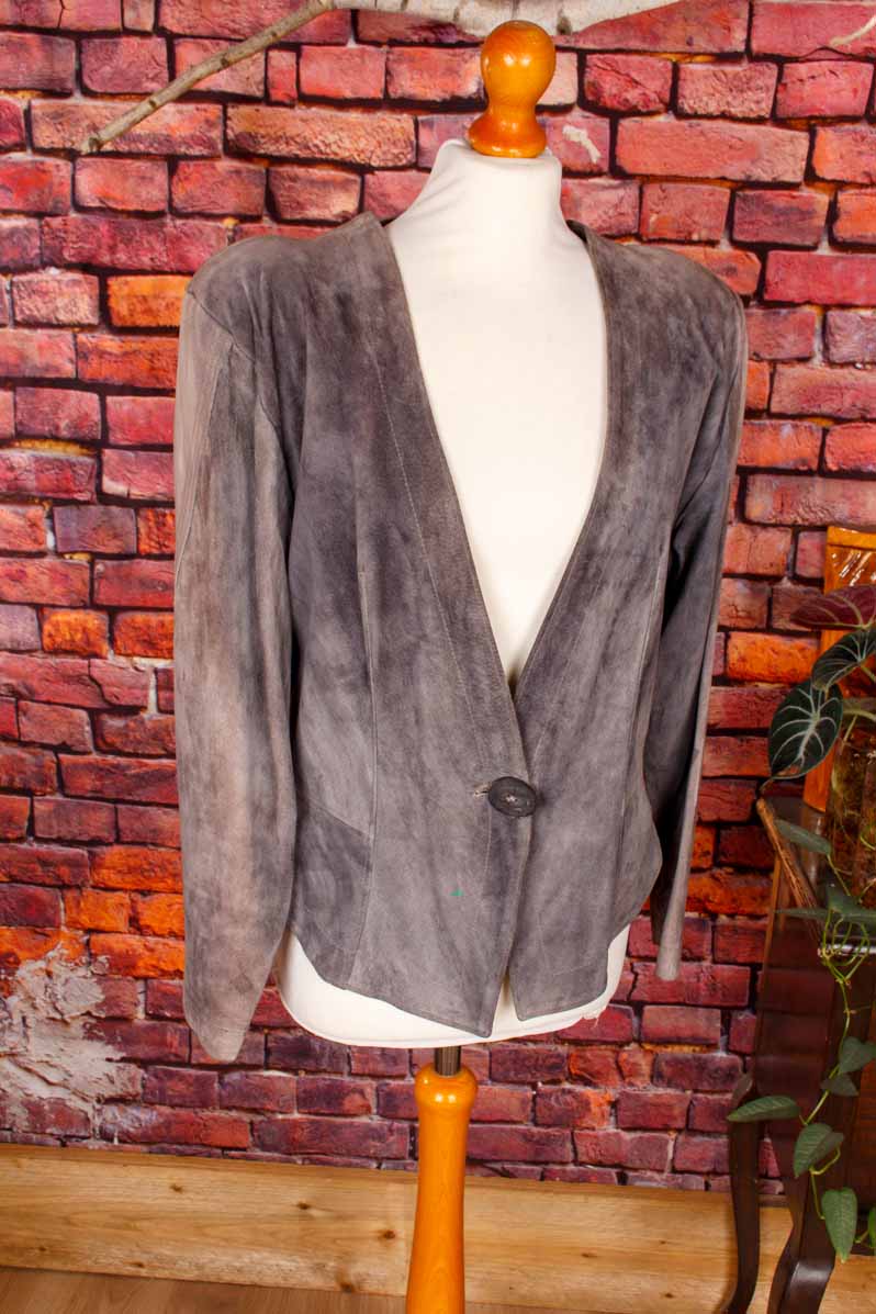 Boho Lederjacke Blazer grau