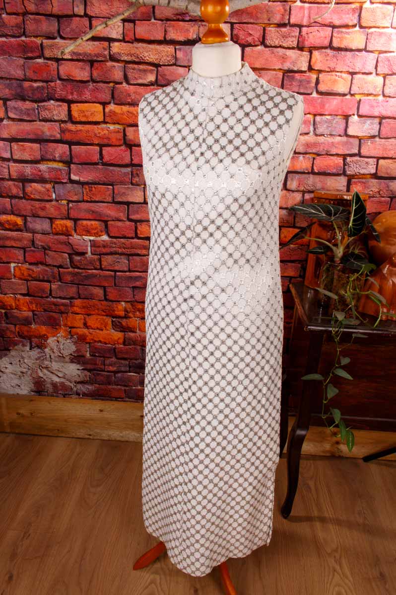 60s Abendkleid silber Schachbrett