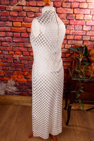 60s Abendkleid silber Schachbrett
