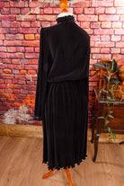 80s Plissee Kleid schwarz Stehkragen