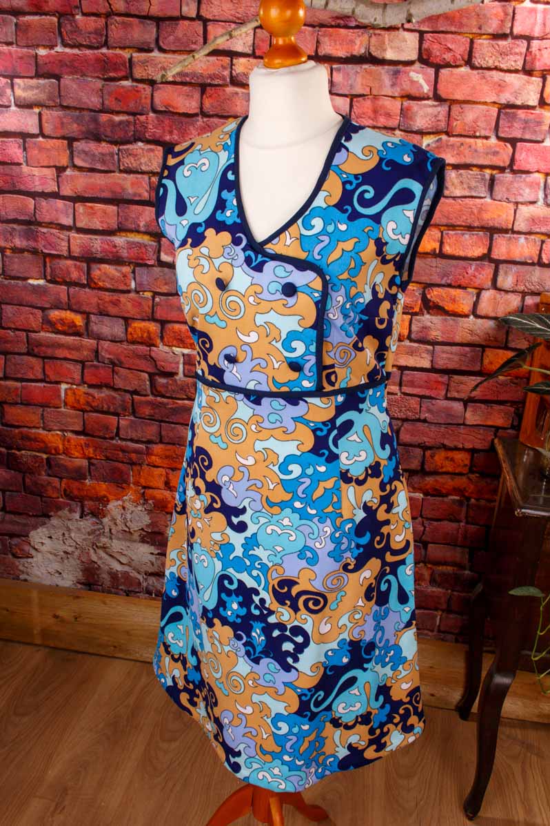 70s Disco Kleid blau Muster