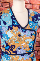 70s Disco Kleid blau Muster