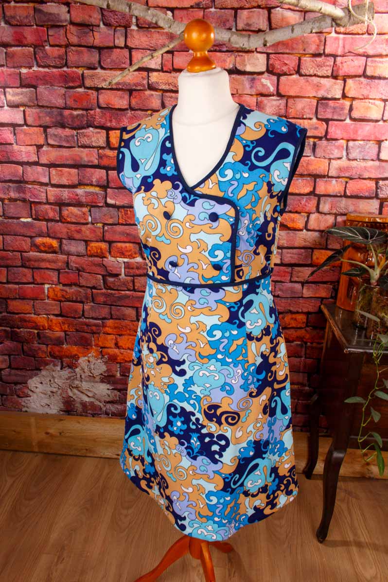 70s Disco Kleid blau Muster