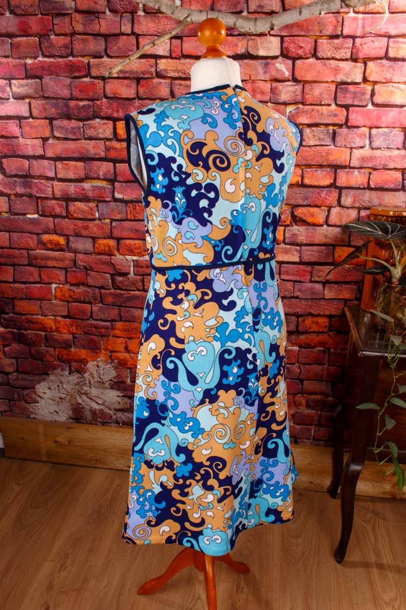 70s Disco Kleid blau Muster