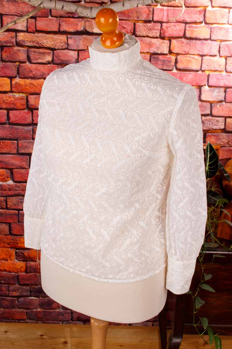 Vintage Spitzenbluse weiß Stehkragen