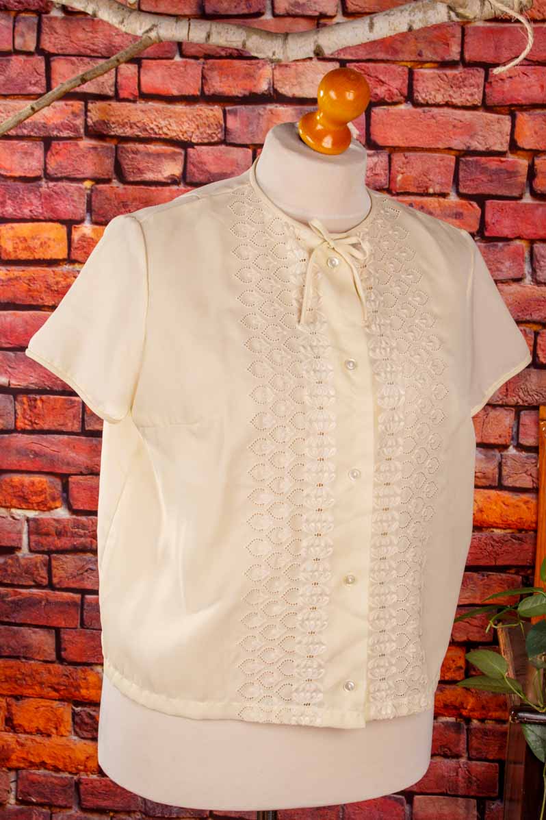 60er Jahre Bluse creme bestickt