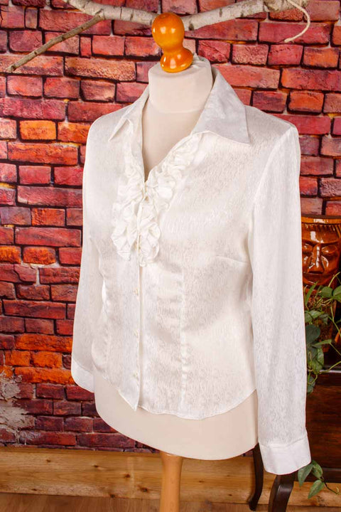 Vintage Rüschenbluse weiß Satin