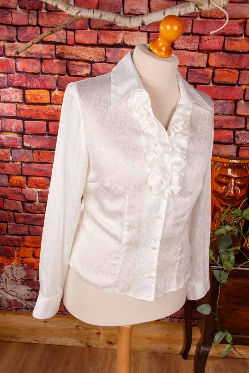 Vintage Rüschenbluse weiß Satin