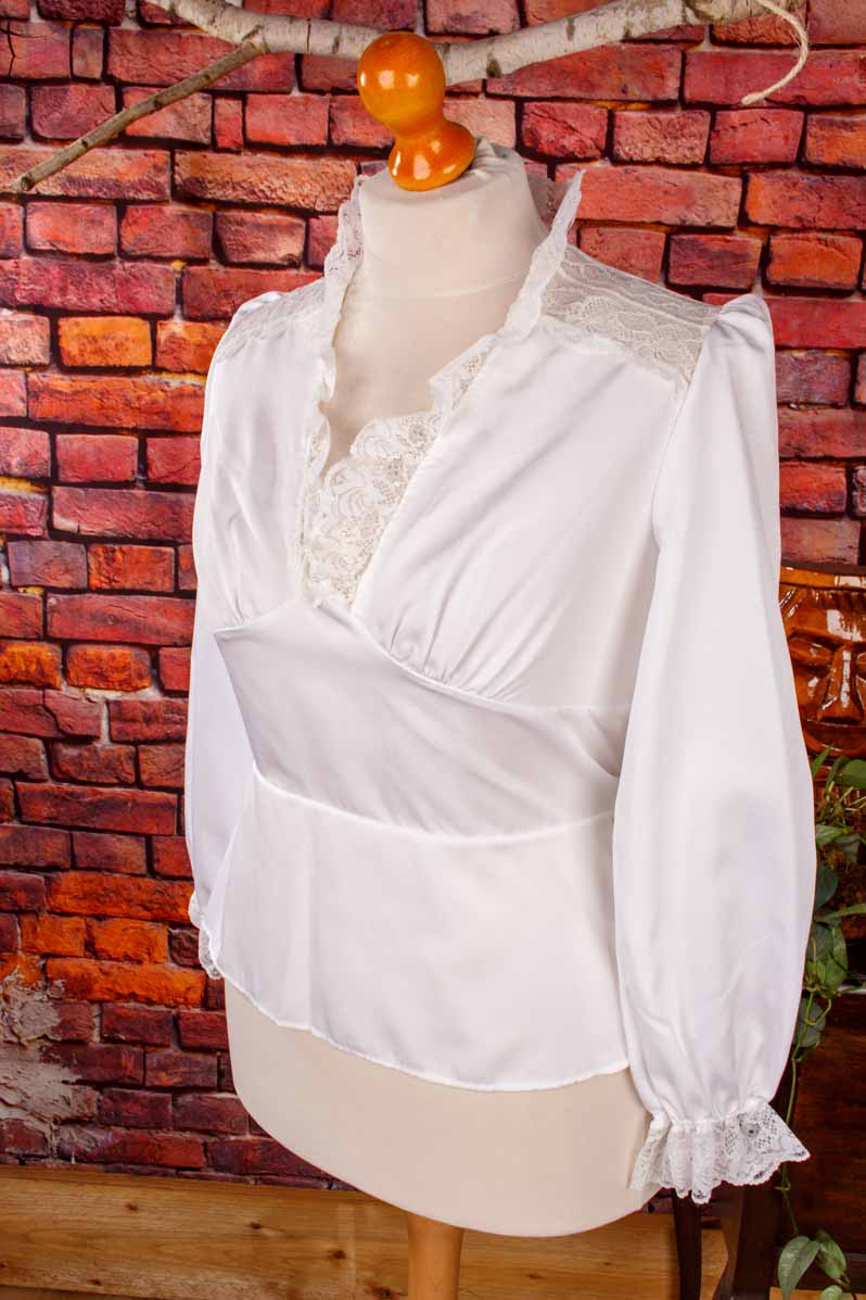 70s Rüschenbluse weiß mit Spitze