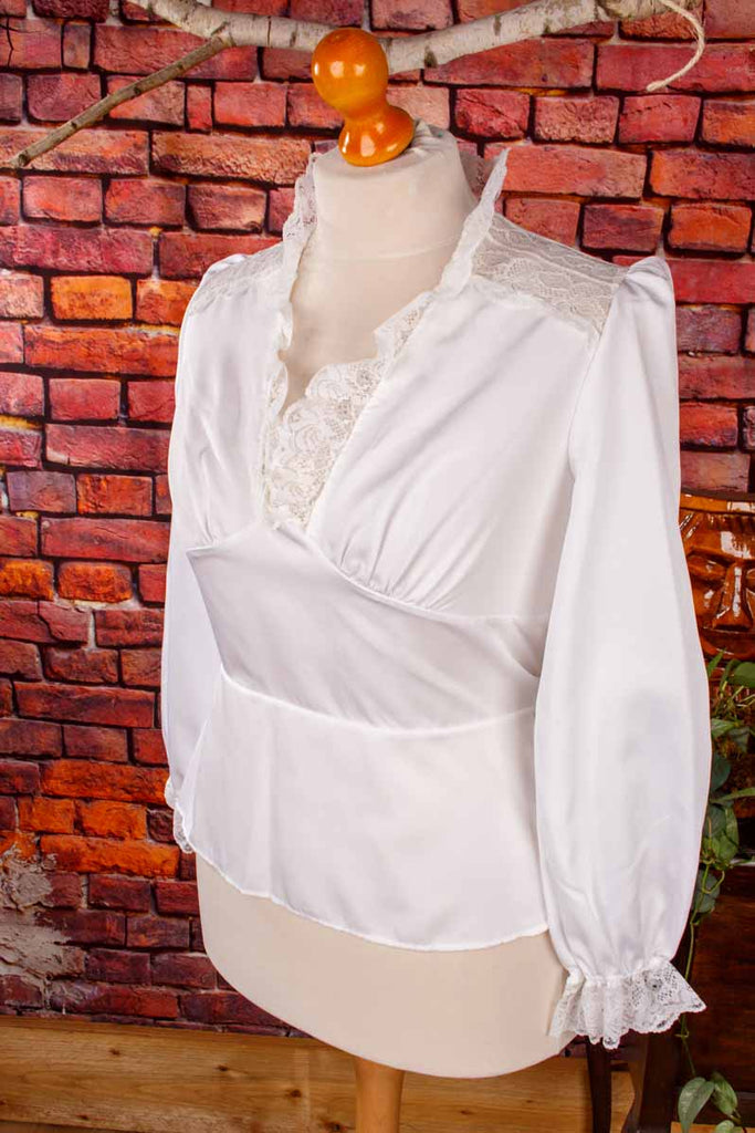 70s Rüschenbluse weiß mit Spitze